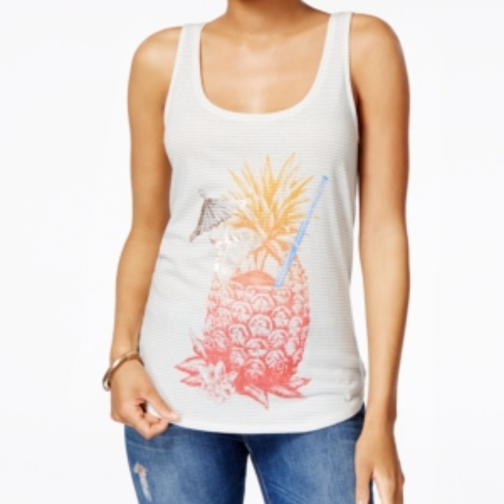 Lucky Brand Womens Striped Graphic Tank Top